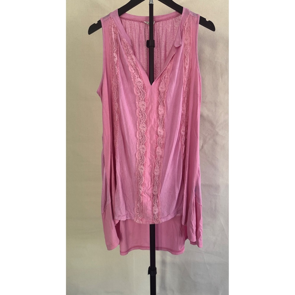 POL Pink Lace High Low Tunic Tank M Boho Stretchy Oversized MSRP $68